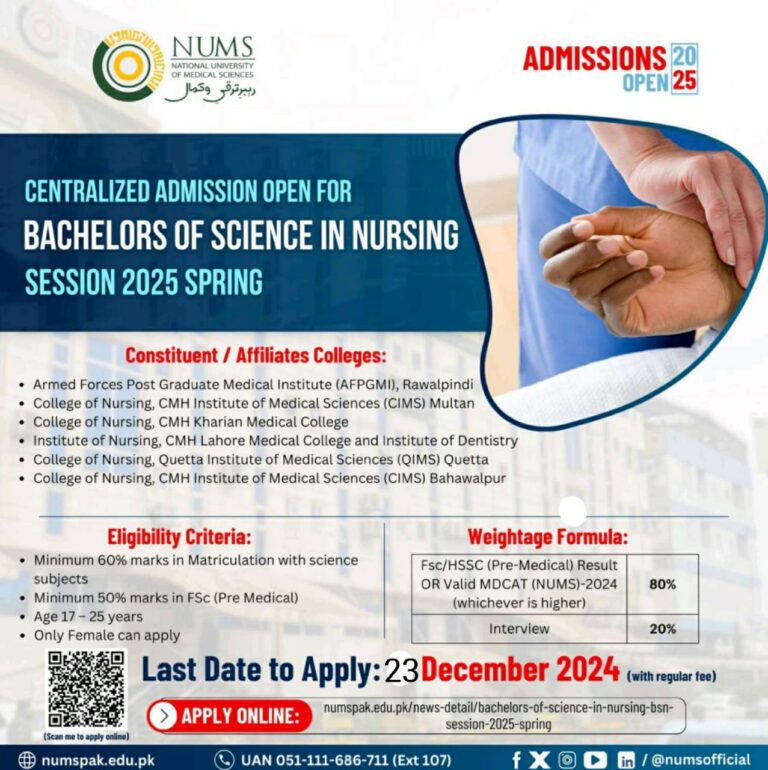 🎓 Admissions Open for BS Nursing – Session 2025 Spring!★